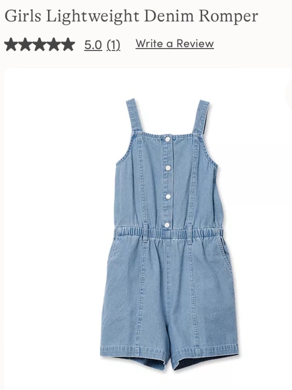 Lands' End Girls Lightweight Denim Romper NWOT